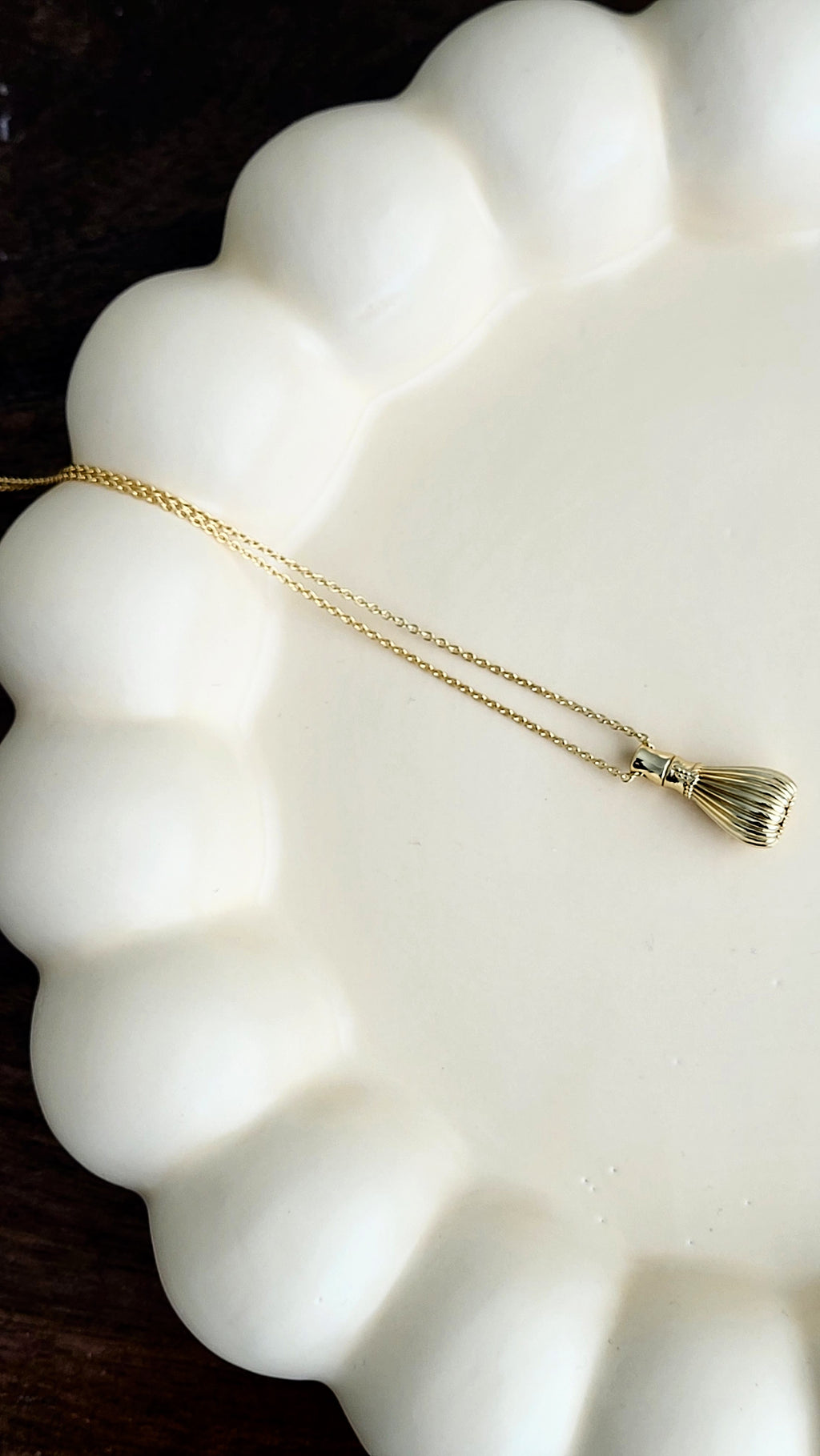 The Sana Matcha Whisk Necklace in Gold