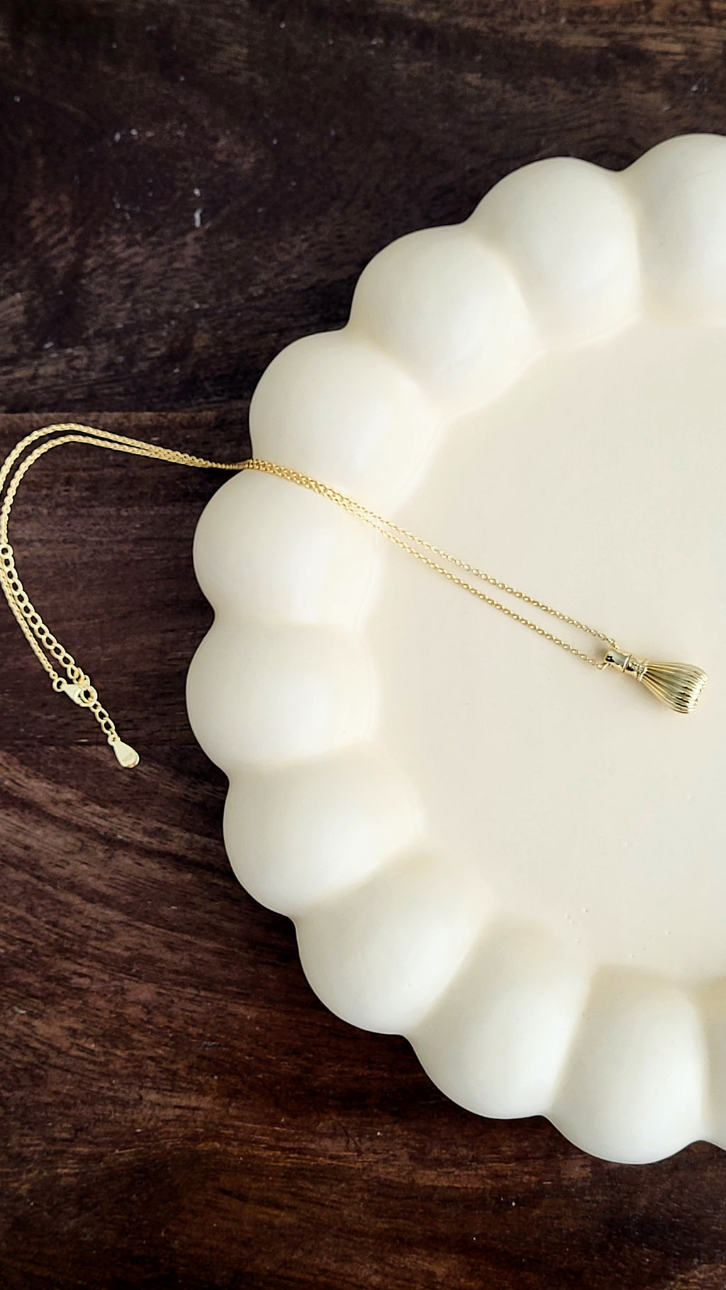The Sana Matcha Whisk Necklace in Gold