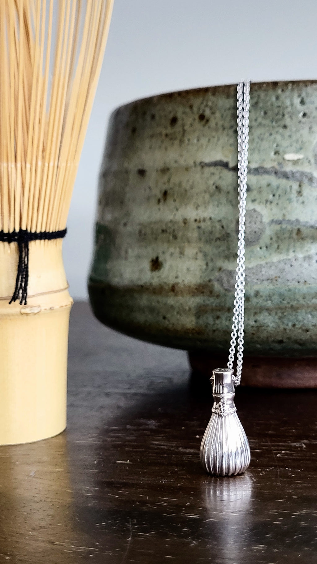 The Sana Matcha Whisk Necklace in Silver
