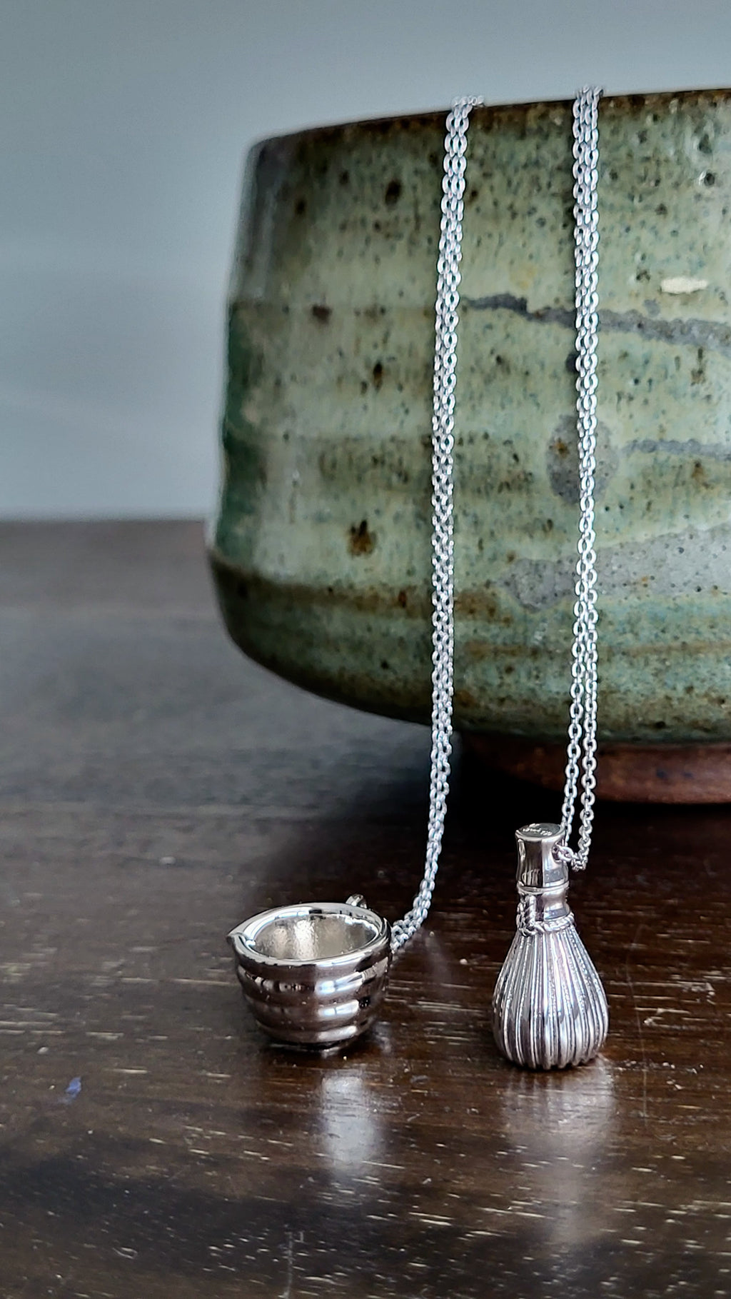 The Sana Matcha Whisk Necklace in Silver