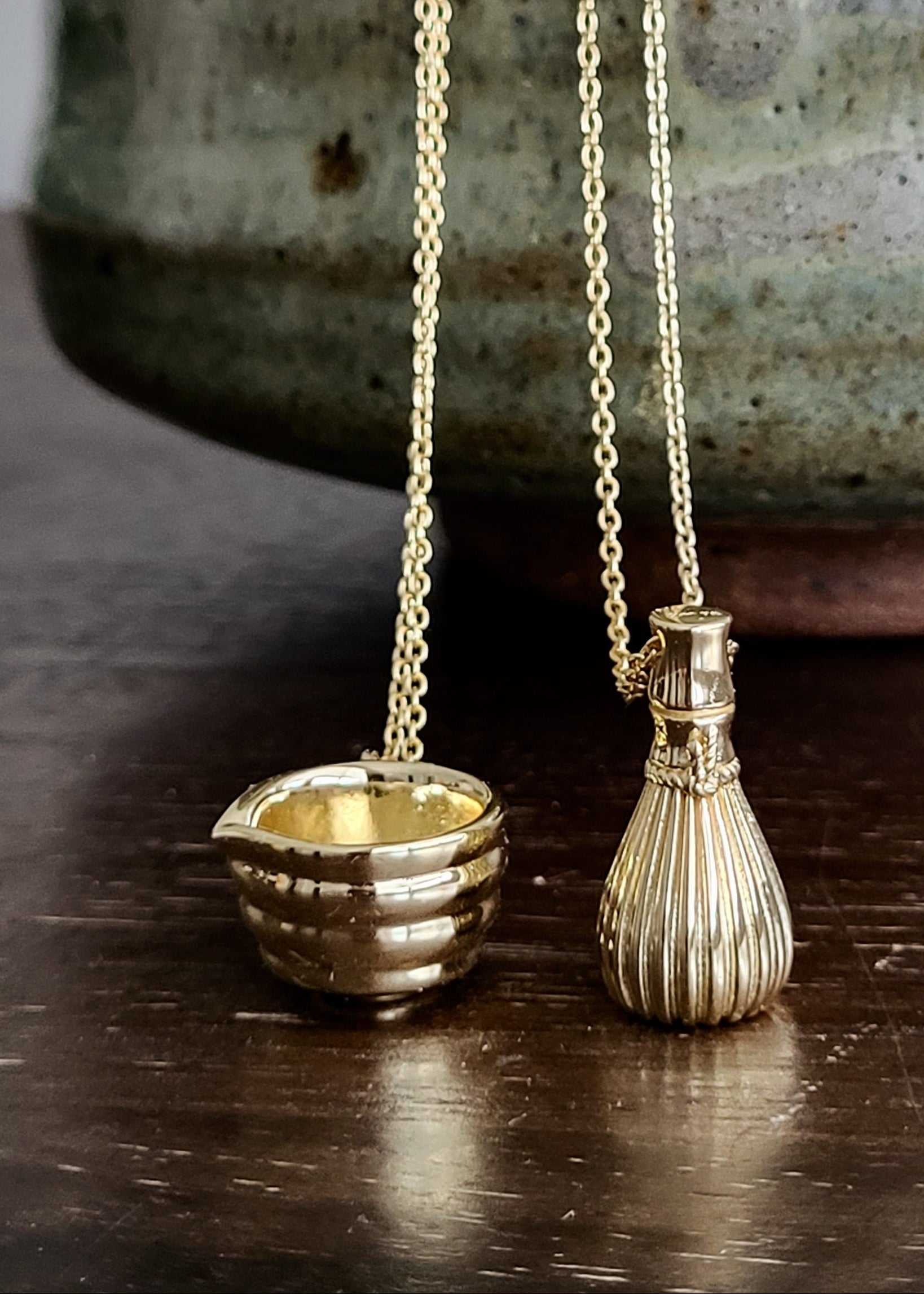 The Sana Matcha Whisk Necklace in Gold