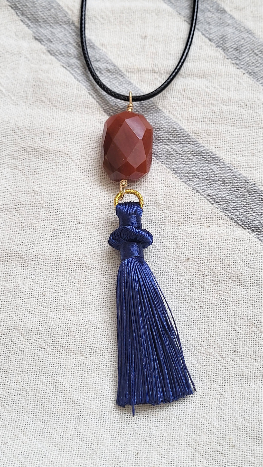 The Flow Tassel Necklace - Carnelian and Navy Blue Tassel