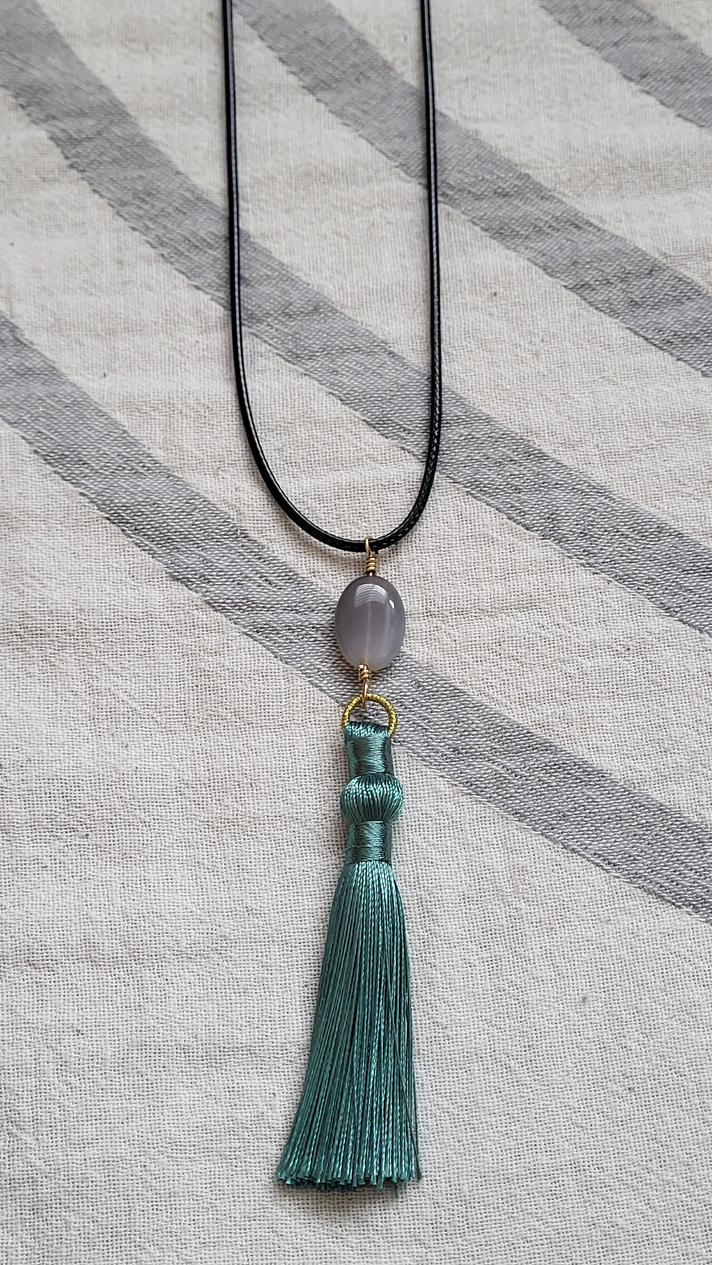 The Flow Tassel Necklace - Grey Agate and Grey or Green Tassel