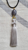 The Flow Tassel Necklace - Grey Agate and Grey or Green Tassel