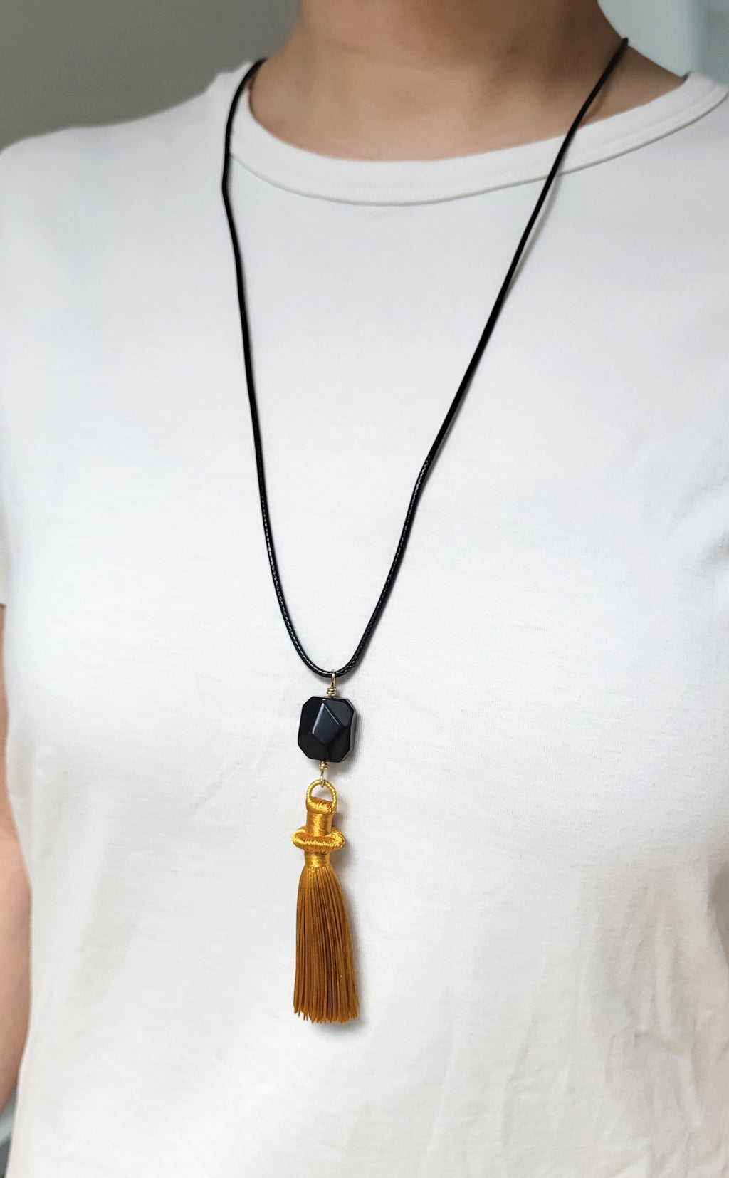The Flow Tassel Necklace - Black Agate and Tassel (Various Colours)