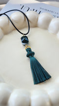 The Flow Tassel Necklace - Green Moss Agate and Dark Green Tassel