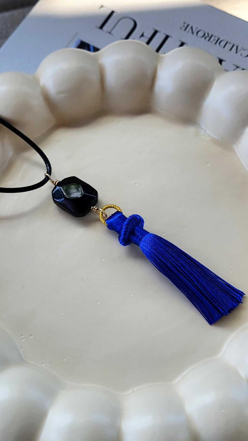 The Flow Tassel Necklace - Black Agate and Tassel (Various Colours)