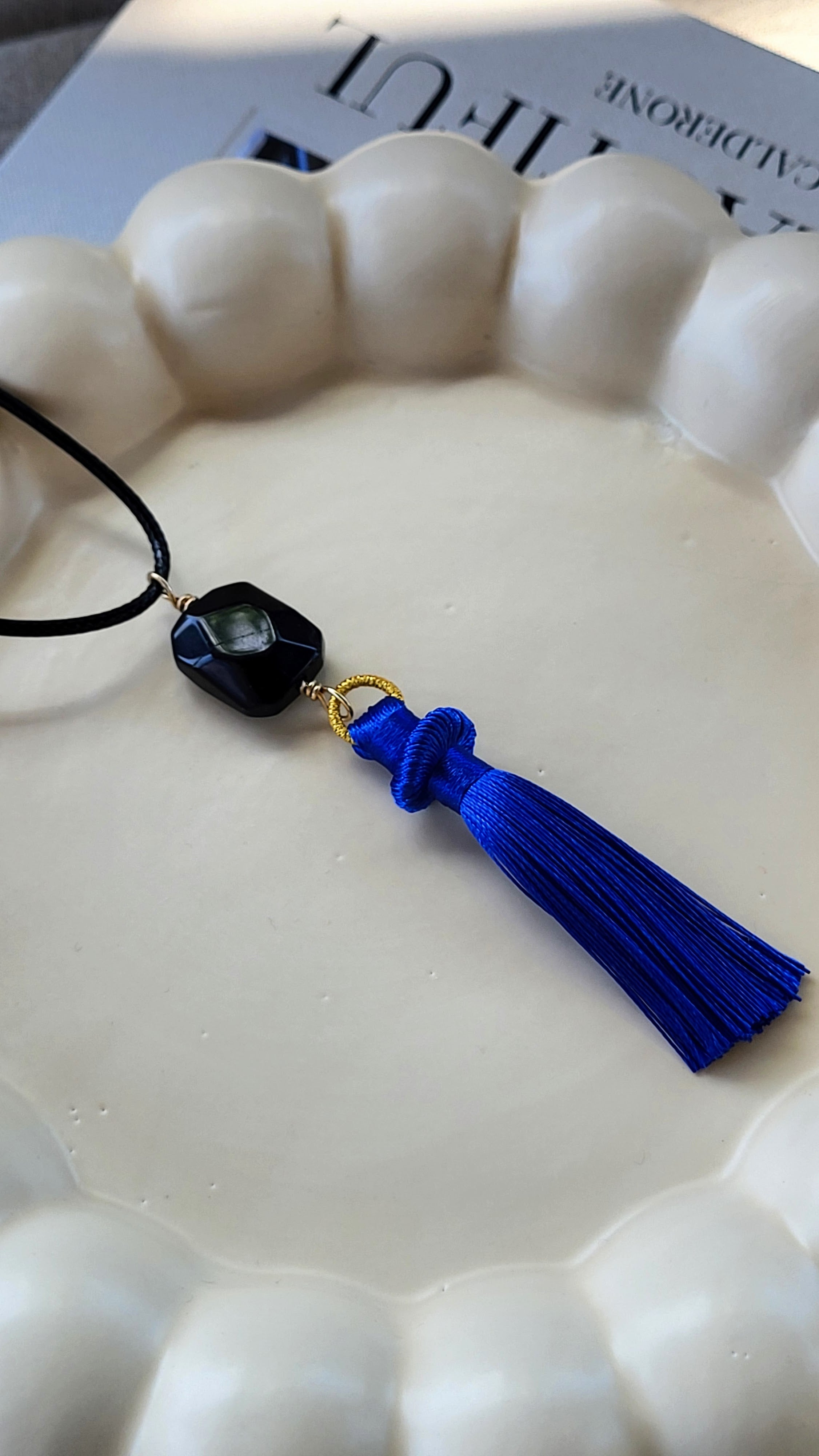 The Flow Tassel Necklace - Black Agate and Tassel (Various Colours)