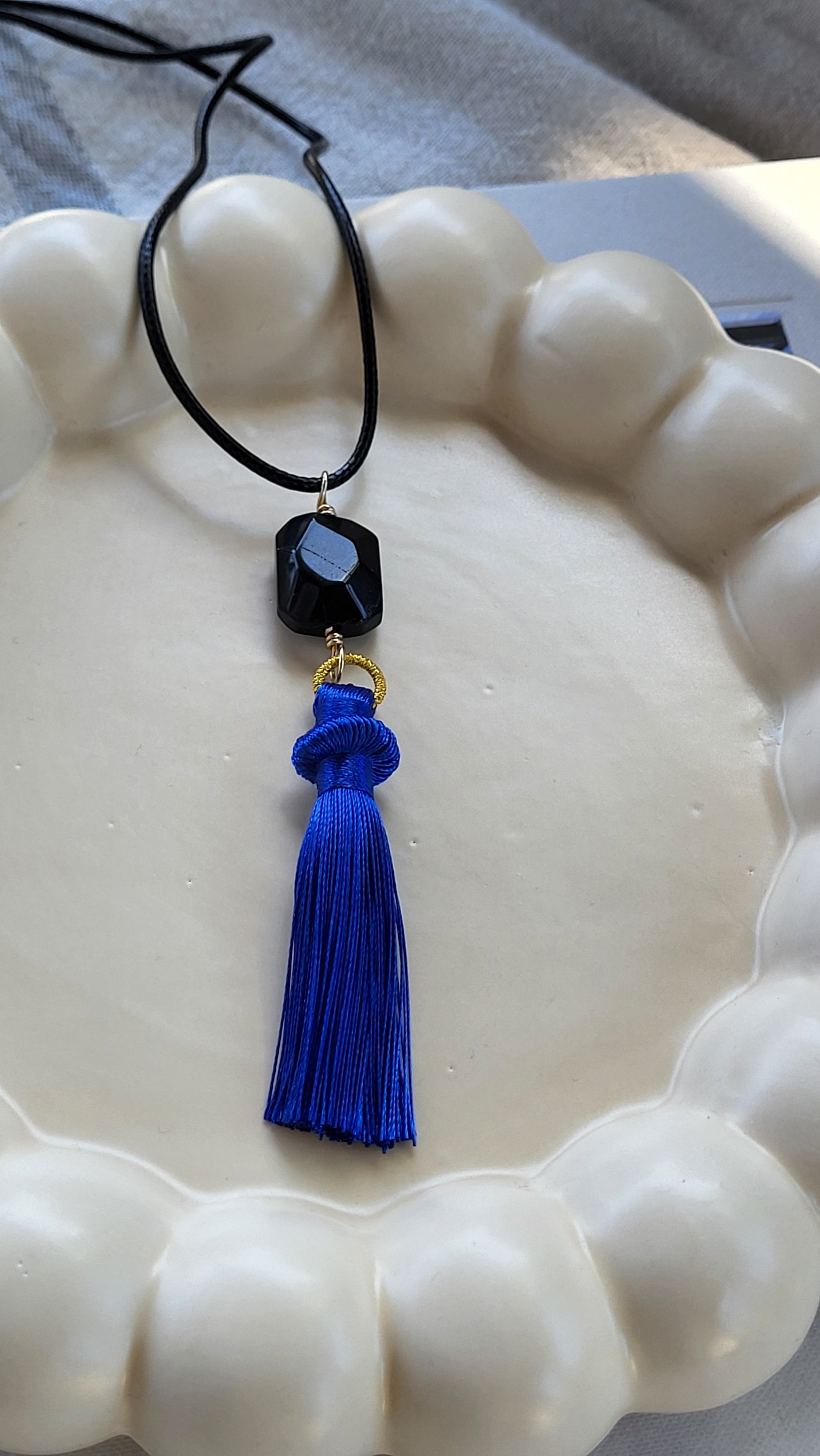 The Flow Tassel Necklace - Black Agate and Tassel (Various Colours)