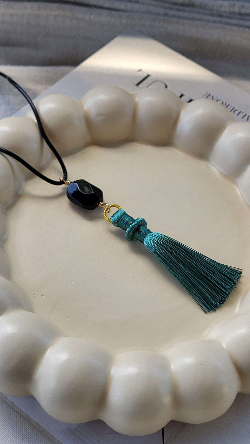 The Flow Tassel Necklace - Black Agate and Tassel (Various Colours)