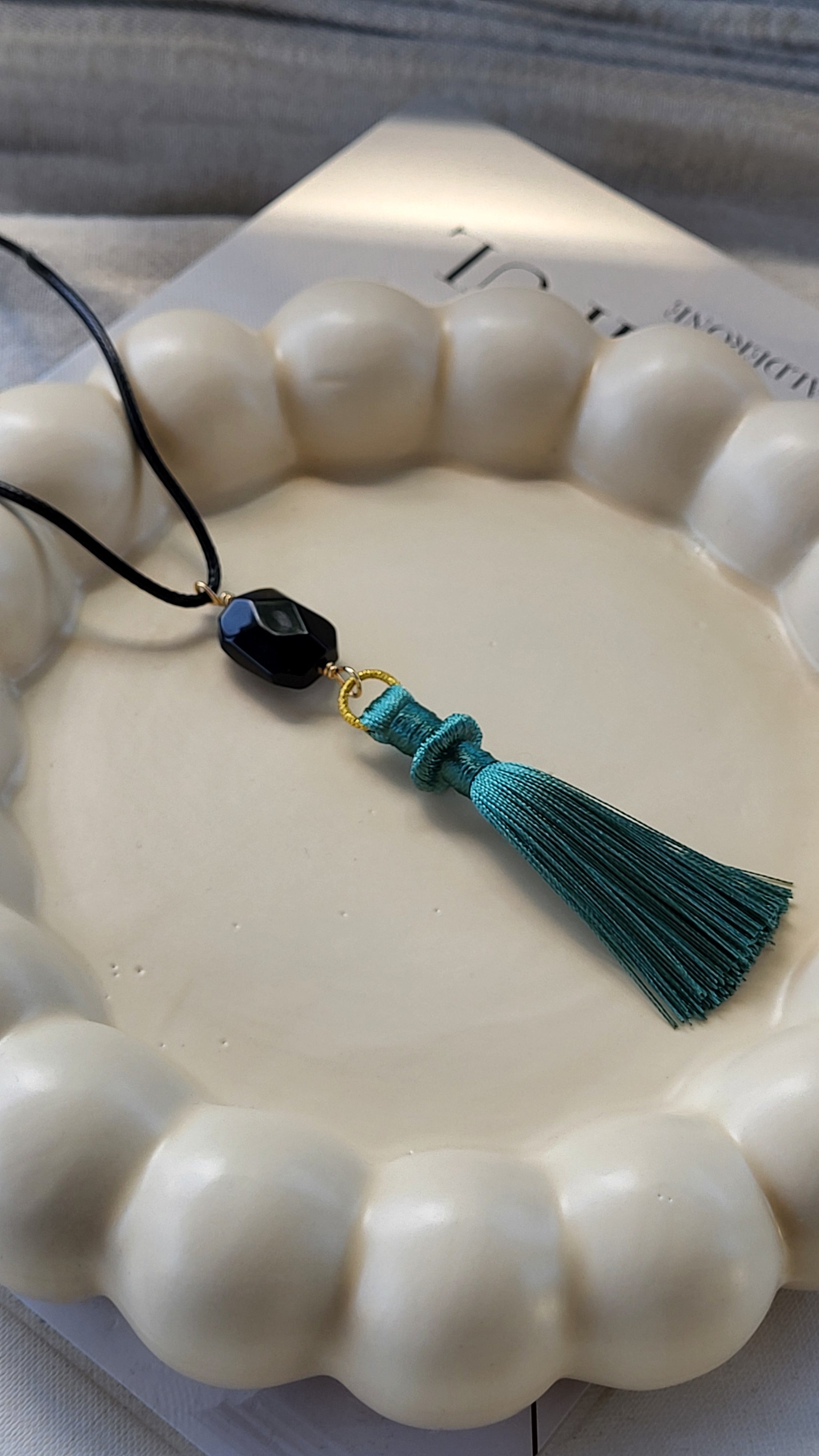 The Flow Tassel Necklace - Black Agate and Tassel (Various Colours)