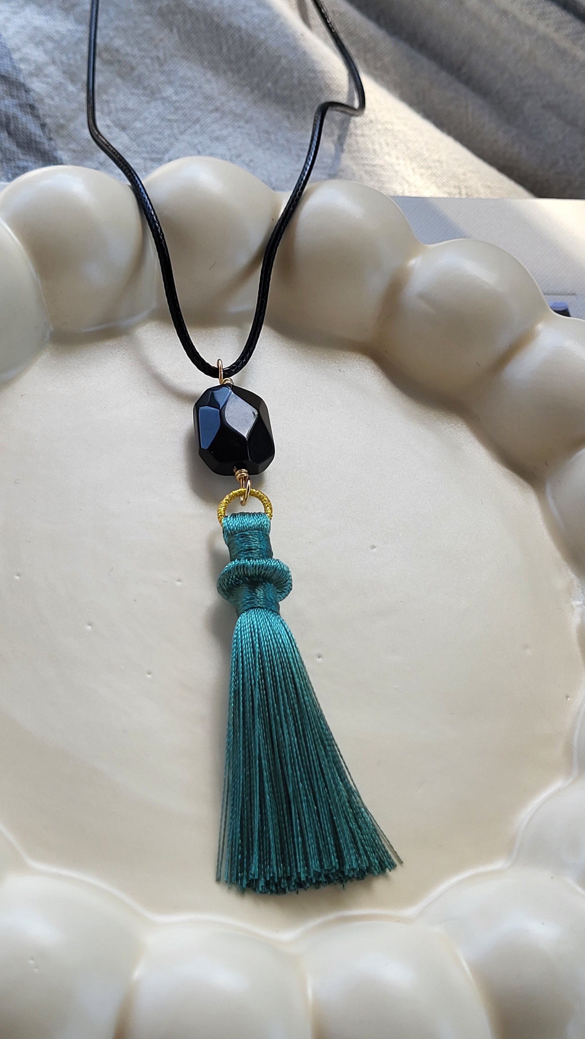 The Flow Tassel Necklace - Black Agate and Tassel (Various Colours)