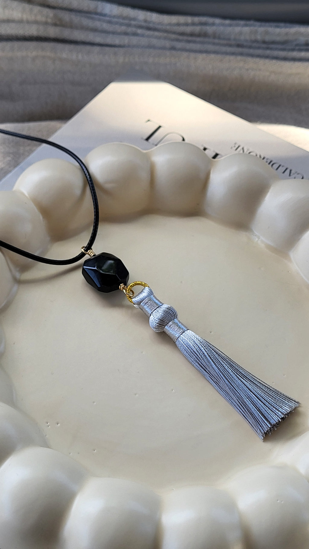 The Flow Tassel Necklace - Black Agate and Tassel (Various Colours)
