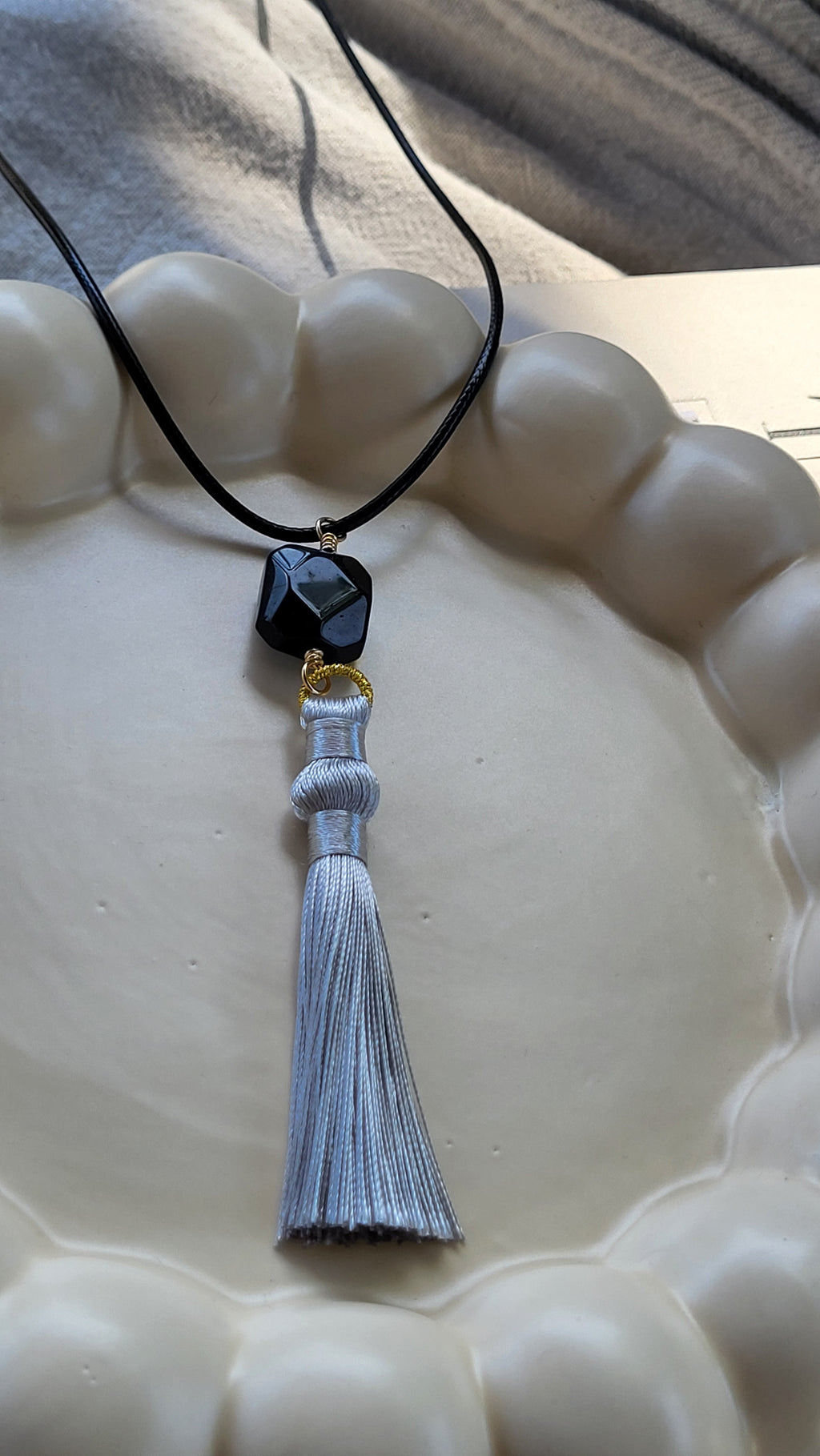 The Flow Tassel Necklace - Black Agate and Tassel (Various Colours)