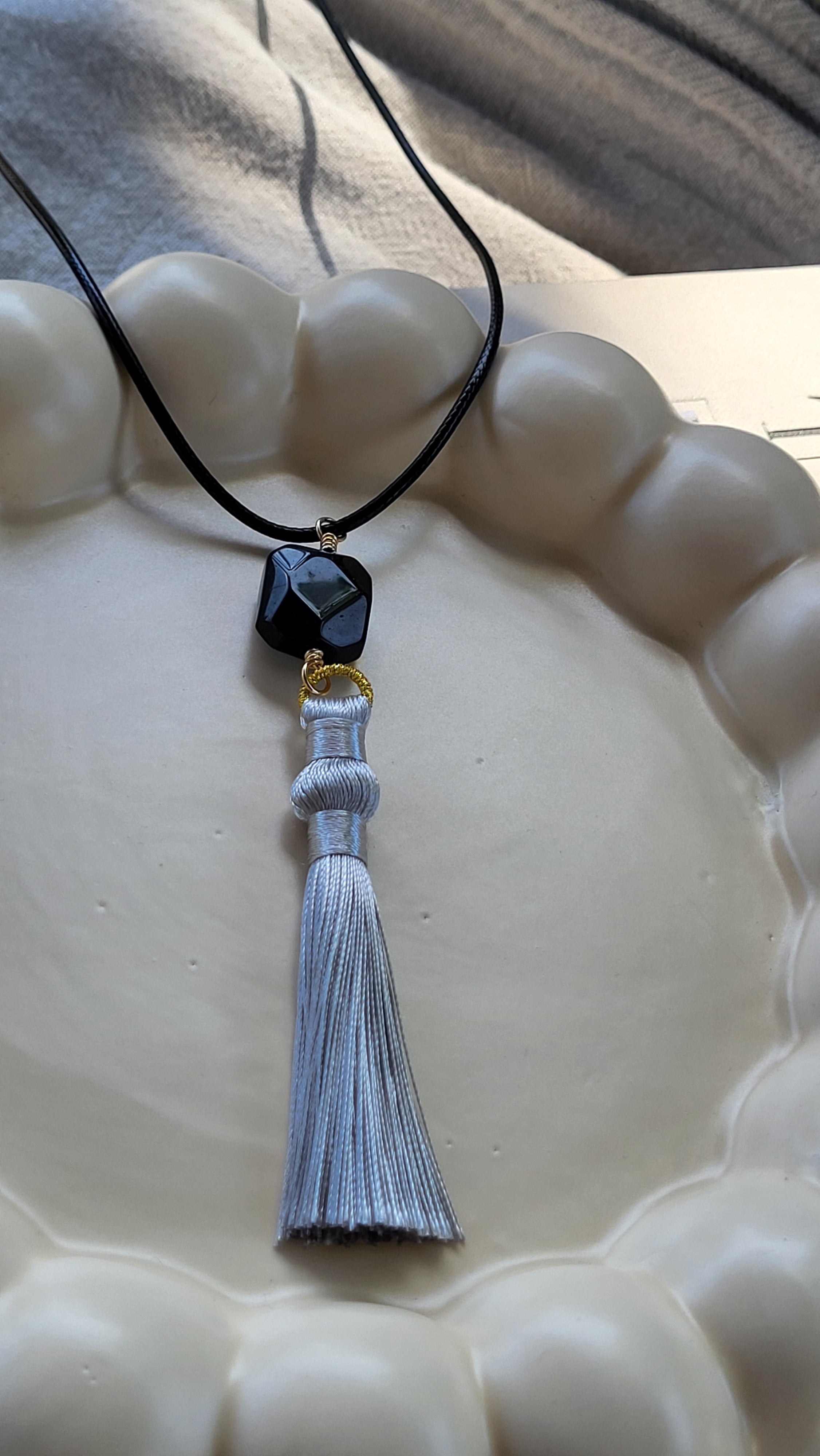 The Flow Tassel Necklace - Black Agate and Tassel (Various Colours)
