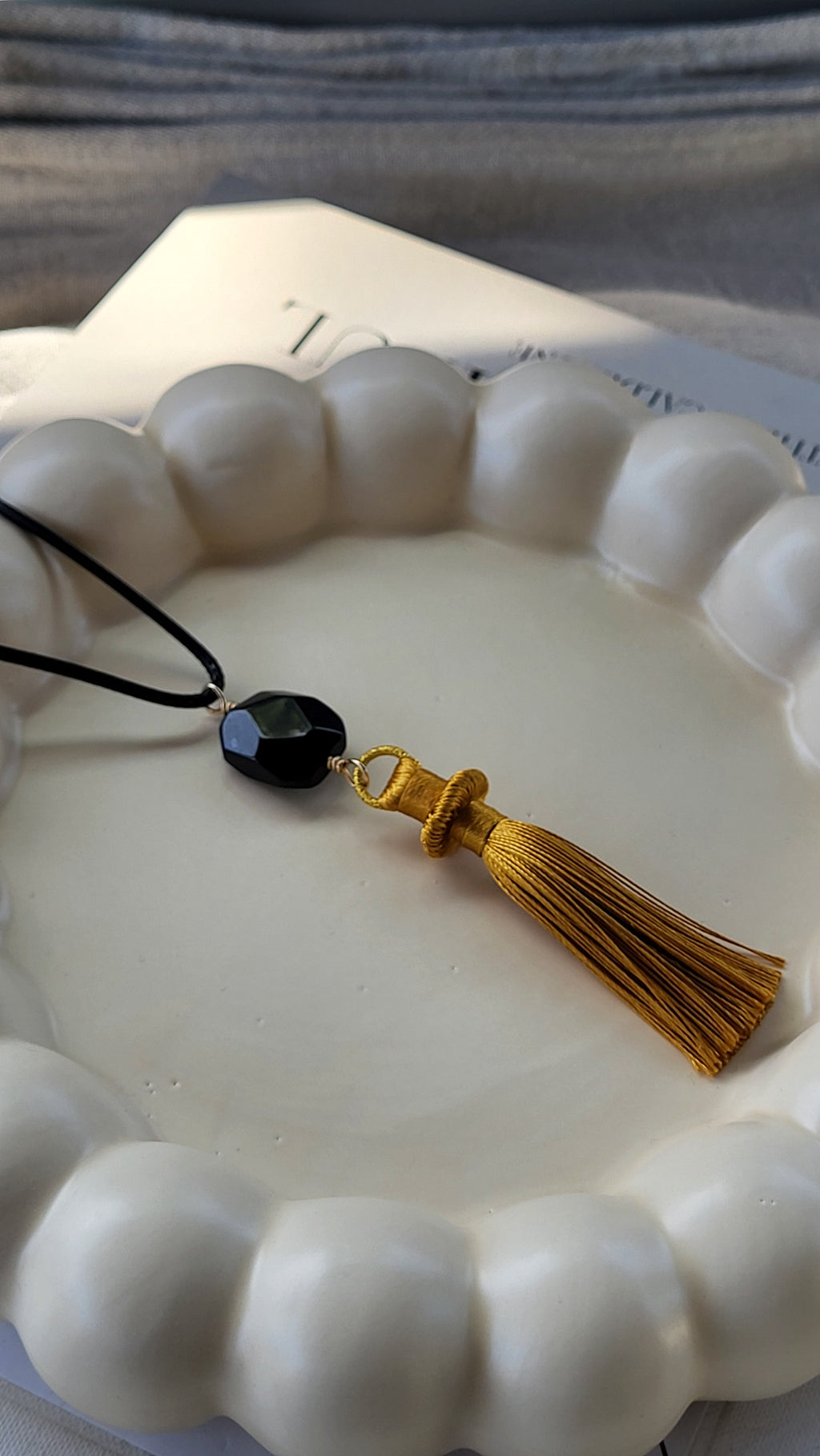 The Flow Tassel Necklace - Black Agate and Tassel (Various Colours)