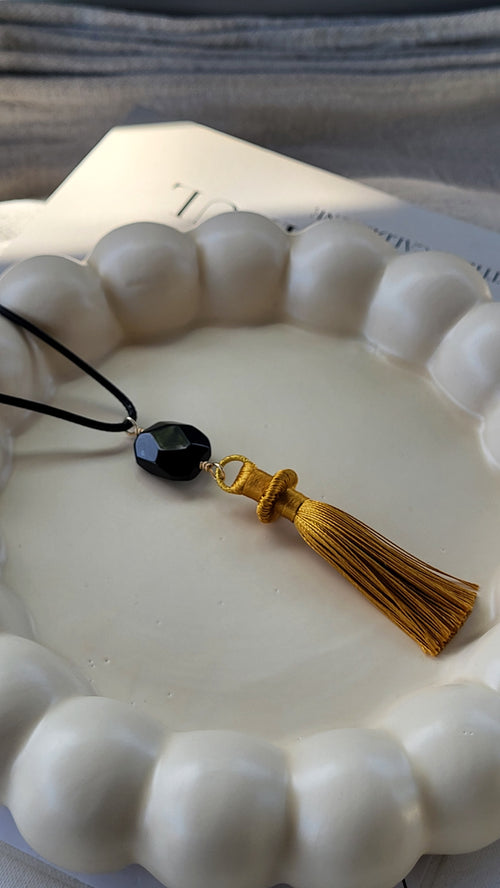 The Flow Tassel Necklace - Black Agate and Tassel (Various Colours)