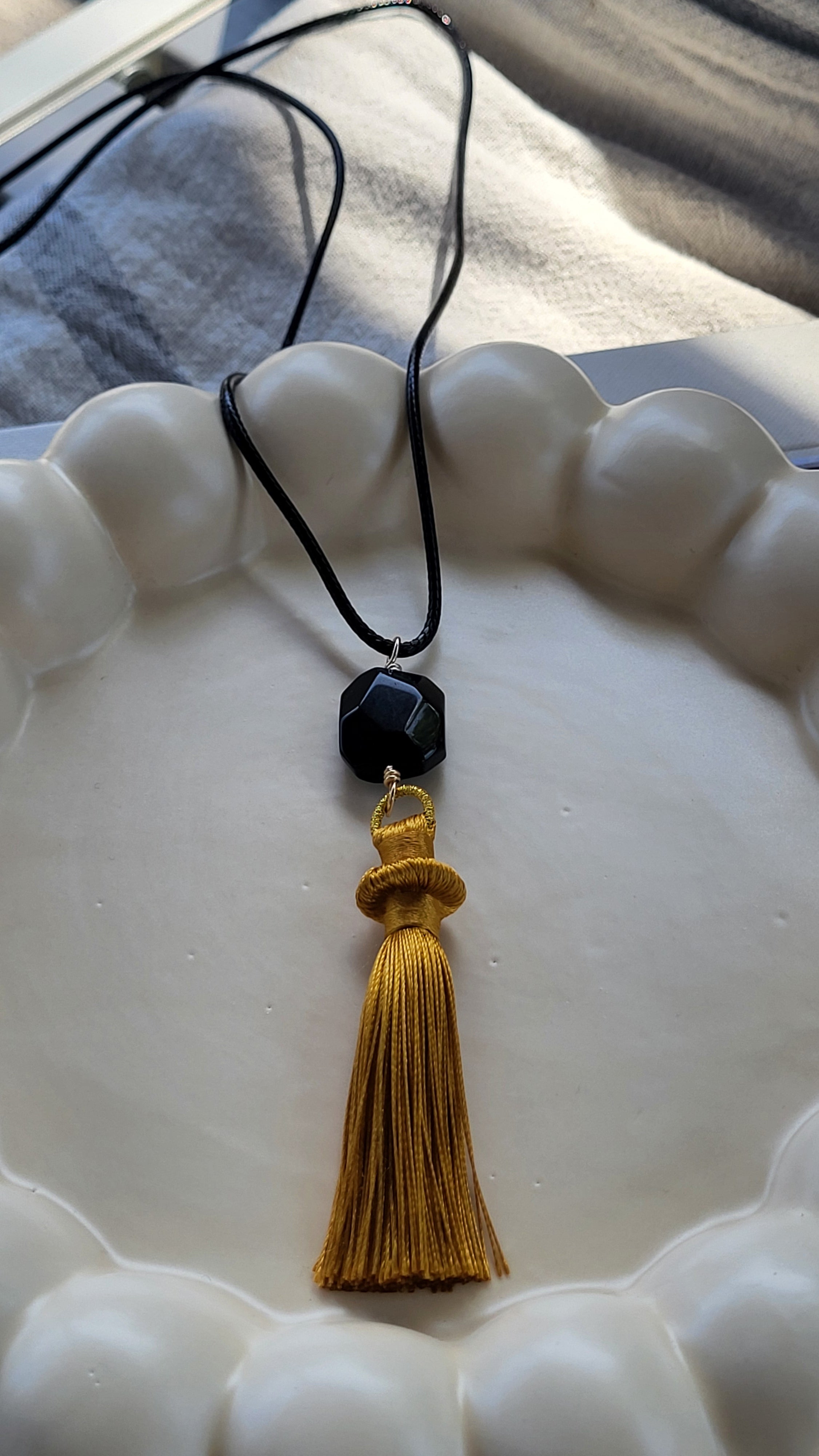 The Flow Tassel Necklace - Black Agate and Tassel (Various Colours)